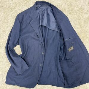 希少3XL◎リネン◎B&T CLUB ICHITEKI テーラードジャケット 大きいサイズ 4L 2B シングル メンズ 麻　背抜き 春夏 ビジネス ネイビー 紺色