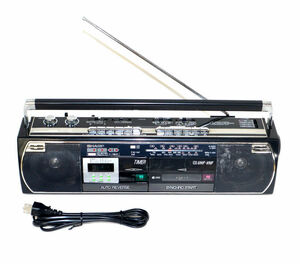【稀少動作品/昭和レトロ】SHARP シャープ QT-Y4 黒 stereo ステレオ double cassette deck ダブルカセットデッキ コンポ ラジカセ ラジオ