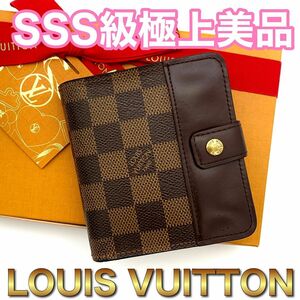 LOUIS VUITTON ルイヴィトン ダミエ コンパクトジップ 二つ折り財布 ラウンドファスナー　メンズ　レディース　D95