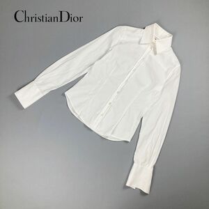 Christian Dior クリスチャンディオール 小さいサイズ ストライプシャツブラウス ダブルカフス トップス レディース 白 サイズXXS*OC773