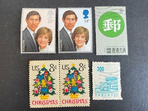 KF0405-49I　外国切手　6枚まとめて　中華民国郵票/U.S CHRISTAMS/イギリスチャールズ皇太子ダイアナ等　印付き含む