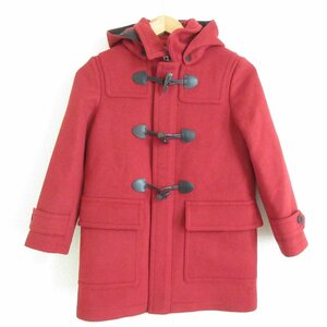 美品 BURBERRY CHILDREN バーバリー チルドレン 裏地ハート×ノバチェック柄 フード付き ダッフルコート 10Y レッド ◆