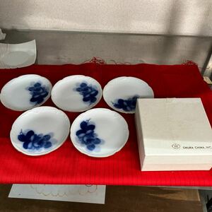 【OKURA CHINA 銘々皿 】ブルーローズ 大倉陶器 箱付【B8-4③】1222