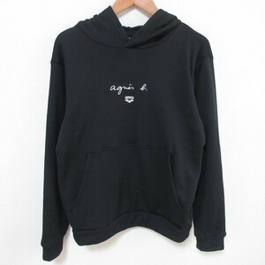 美品 訳アリ 21SS agnes b. アニエスベー 裏ボア ロゴ フーディー パーカー AGNES21-15 サイズSS ブラック ◆