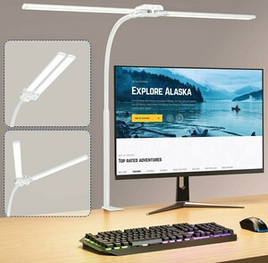 デスクライト LEDダブルライトバー 白ホワイト 卓上ライト クランプ式電気スタンド 4色温度・4段階調光・1200lm高輝度 PSE認証済