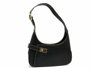 1円 ■美品■ Salvatore Ferragamo フェラガモ AQ-21 1346 ガンチーニ レザー ワンショルダーバッグ 肩掛け ブラック系 AY1762