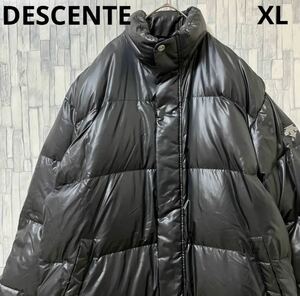 [値下げ] DESCENTE デサント ダウンコート ベンチコート ロングコート ダウンジャケット 刺繍ロゴ ブラック XL ナイロン 送料無料