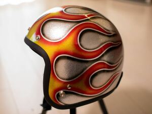 スモールジェット　ヘルメット ラメ×オールドフレイム　バイク　ペイント　ハーレー　ドラッグスター バルカン　レブル　マグナ250