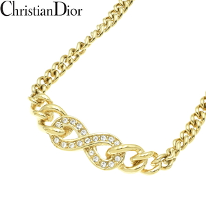 美品 Christian Dior クリスチャンディオール インフィニティ ロゴ モチーフ ラインストーン ネックレス ゴールド