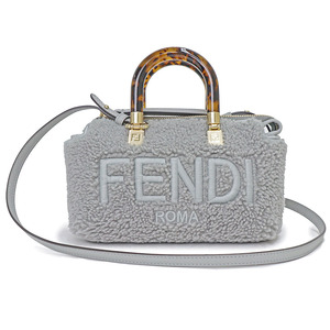 （新品・未使用品）フェンディ FENDI バイザウェイ ミニ 2way ショルダー ハンドバッグ 斜め掛け ムートン グレー ゴールド金具 8BS067