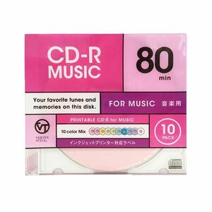 【新品】(まとめ)VERTEX CD-R(Audio) 80分 10P カラーミックス10色 インクジェットプリンタ対応 10CDRA.CMIX.80