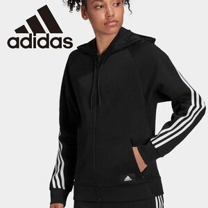 ★アディダス adidas 新品 レディース スリーストライプス フード付き トラックトップ パーカー 黒 Mサイズ [H57287-M] 二 壱★QWER