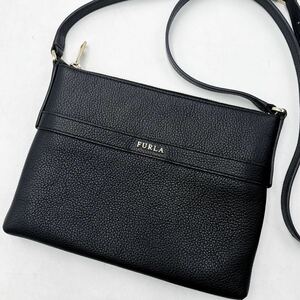 1円 【美品】フルラ FURLA ショルダーバッグ サコッシュ ポシェット ペブルレザー シボ革 ブラック 黒 メンズ レディース