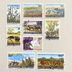 外国切手9枚（ルワンダ：アカゲラ国立公園）