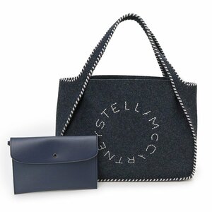 （新品・未使用品）ステラマッカートニー Stella McCartney ロゴ トート ハンドバッグ フェルト レザー ネイビー 502793 ポーチ付