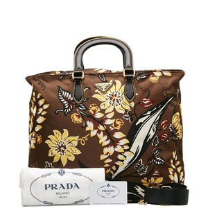 プラダ フラワー ハンドバッグ ショルダーバッグ 2WAY BN2741 ブラウン イエロー ナイロン レザー レディース PRADA 【中古】