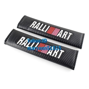 RALLIART シートベルト カバー カーボン調 2枚セット ラリーアート 三菱 Mitsubishi 赤桃