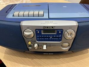 A【4D312】CDラジカセ ソニー SONY MEGA BASS FM AM CD ラジオ カセット 青　ブルー　