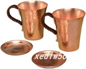 純銅製 マグカップ ビールグラス ふた付きの手で厚くしたハンマーカップ 銅の水カップ 350ml