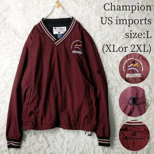 【一点物US古着アメリカ輸入】Champion ナイロンプルオーバー L XL 2XL ワインレッド 赤茶色 SFA バスケットボール カレッジ チャンピオン