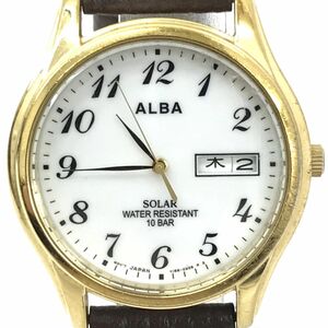 SEIKO セイコー ALBA アルバ 腕時計 AEGD544 V158-0AX0 ソーラー アナログ ラウンド ホワイト ブラウン カレンダー ウォッチ 動作確認済み