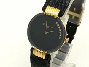 クリスチャンディオール Dior バギラ ブラックムーン D46-153-5 クォーツ 腕時計 黒文字盤 稼働品 電池交換済み 中古【UW050238】