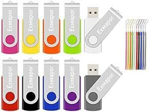 USBメモリ 1GB 10個セット Exmapor USBフラッシュドライブ 回転式 カラフル ストラップ付き 高速 (10色：ピ