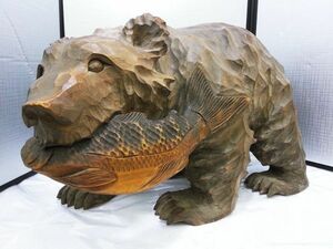 00558 【中古品】工芸品 木彫りの熊 50cm程度 大型 昭和44年 レトロ 北海道 インテリア 和風 手彫り アンティーク