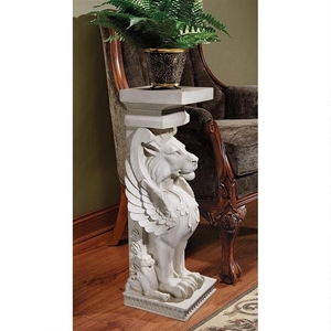 トラペゾフォロン翼のあるライオンの彫刻台座 ストーン風 彫像/ プランタースタンド貴賓室（輸入品