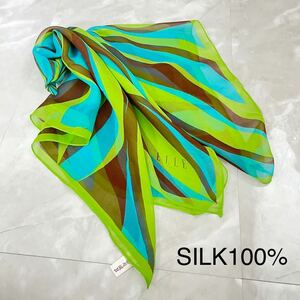 ELLE paris シルクスカーフ　シルク 総柄スカーフ　スカーフ 絹100%
