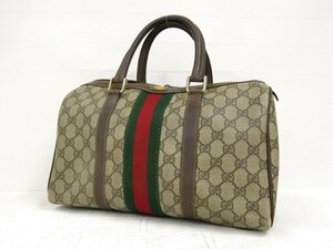 ◆GUCCI オールド グッチ◆GGスプリーム◆PVC カーフ レザー 本革◆ミニ ボストン バッグ◆ベージュ 茶◆イタリア製◆ヴィンテージ◆A4655