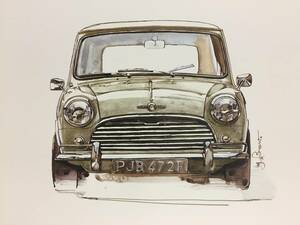 【正規品 絶版】Bowイラスト モーリス ミニ クーパーS カーマガジン 52 Morris Mini Cooper S アンティーク クラシックカー 旧車 絵