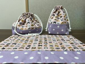 ●ハンドメイド●ネコ＊猫　お弁当袋＊コップ袋＊ランチョンマット　ピンク