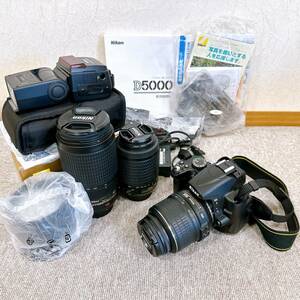 【ART-5061】 1円～ まとめ Nikon ニコン 一眼レフ カメラ D5000 AF-S 70-300mm 55-200mm 18-55mm スピードライト SB-600 通電確認済み