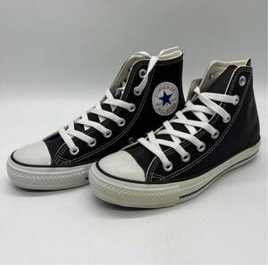 【24cm】新品 CONVERSE leather ALL STAR HI BLACK コンバース レザー オールスター ハイカット ブラック スニーカー 箱無し (1B908) 5148