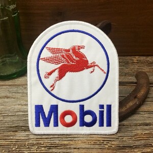 Mobil オイル ペガサス ロゴ 刺繍 ワッペン ◆ パッチ アイロン接着 モービルオイル 燃料 CA39
