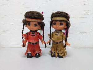 【現状品】インディアン少女 2体 人形 ソフビ 民族衣装 昭和レトロ 保管品 ヴィンテージ雑貨 