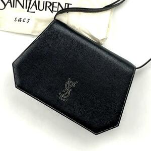 【極美品】Yves Saint Laurent イヴサンローラン ショルダーバッグ 2way YSL カサンドラ ステッチ 斜め掛け シボ革 レザー 黒 ブラック