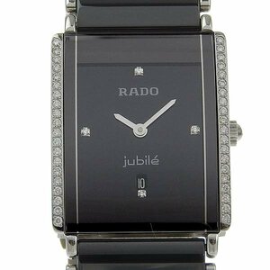 1円 稼働 ラドー RADO 160.0429.3 クオーツ ジュビリー ベゼルダイヤ 4Pダイヤモンド 黒文字盤 セラミック×セラミック メンズ 腕時計