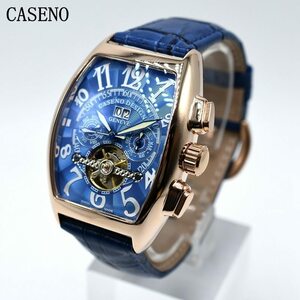 ☆送料無料☆☆新品未使用☆【CASENO】2019最新モデル 腕時計 トゥールビヨンBlue Gold 自動巻き FRANCK MULLERオマージュウォッチ