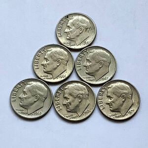 【希少品セール】アメリカ 10セント硬貨 ミントマークなし 1965年〜1967年 1969年〜1970年 1977年 年号違い 各1枚ずつ 6枚まとめて