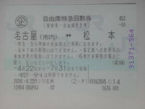 特急しなの・自由席特急回数券(名古屋⇔松本)その4