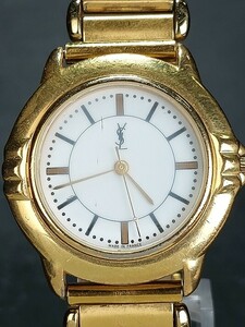 YVES SAINT LAURENT イヴサンローラン アナログ クォーツ 腕時計 3針 ホワイト文字盤 ゴールド メタルベルト ステンレス 新品電池交換済み