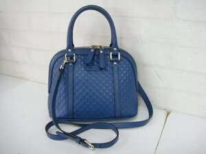 C204T【本物保証】 GUCCI グッチ 2way ショルダーバッグ ハンドバッグ 449654 マイクログッチシマ ブルー レザー