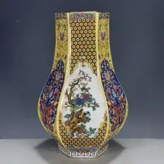 清代雍正彩蒔花鳥多稜花瓶  景徳鎮 陶磁器 装飾品 現代工芸品美術品 置物