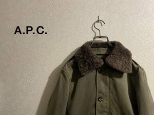 ◯ A.P.C. ボア カラー ミリタリー ジャケット / アーペーセー コットン ブルゾン ワーク ショート カーキ グリーン XS Ladies #Sirchive