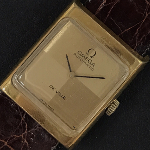オメガ デビル 自動巻 オートマチック 腕時計 メンズ ゴールドカラー文字盤 稼働品 純正尾錠 社外ベルト OMEGA