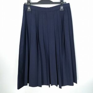 1円 スクールスカート 夏物 w66-丈64 紺 中学 高校 プリーツ 学生服 制服 女子 中古 HK7364