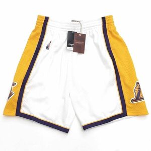 D04418A10 新品 Mitchell&Ness/ロサンゼルス レイカーズ ハーフパンツ【サイズ：L】ホワイト×イエロー NBA SWINGMAN ミッチェルアンドネス