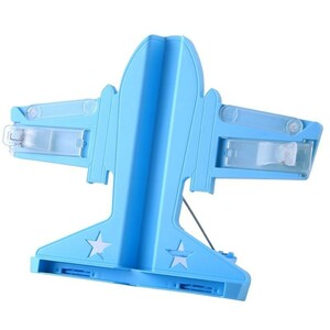 ブックスタンド 書見台 飛行機型 ペンホルダー付き 折り畳み式 角度調節可能 プラスチック製 (ブルー)